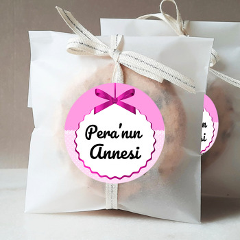 Pembe Kurdele ile Puantiye Fon Temalı Sticker