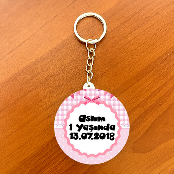 Pembe Kurdele Temalı Daire Plastik Anahtarlık