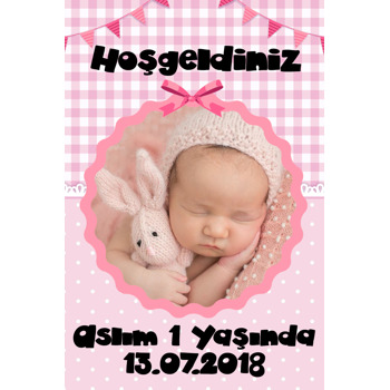 Pembe Kurdele Temalı Doğum Günü Afiş