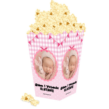 Pembe Kurdele Temalı Popcorn Kutusu
