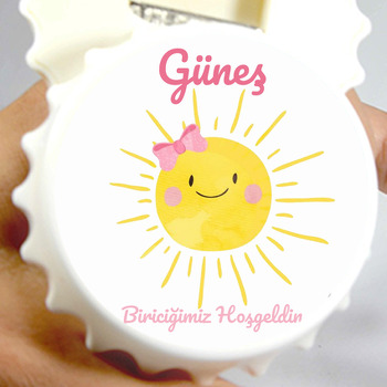 Pembe Kurdeleli Güneş Temalı Kapak Şekilli Magnet Açacak