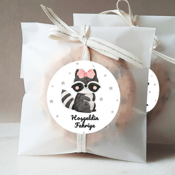 Pembe Kurdeleli Rakun Temalı Sticker