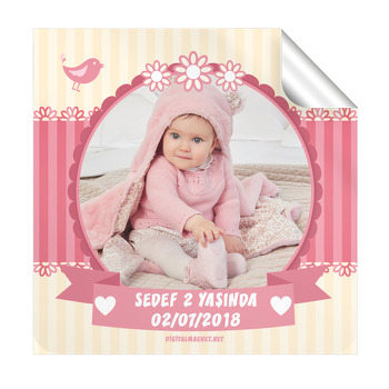 Pembe Kuşlar Temalı Doğum Günü  Kare Etiket