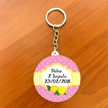 Pembe Limon Temalı Daire Plastik Anahtarlık