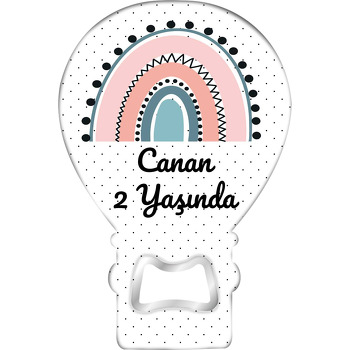 Pembe Mavi Gökkuşağı ile Puantiye Fon Temalı Balon Ahşap Magnet 