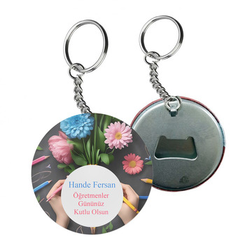 Pembe Mavi Papatyalar ile Öğretmenler Günü Temalı Arkası Açacak Anahtarlık