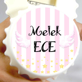 Pembe Melek Kanatları ve Gold Yıldızlar Temalı Kapak Şekilli Magnet Açacak