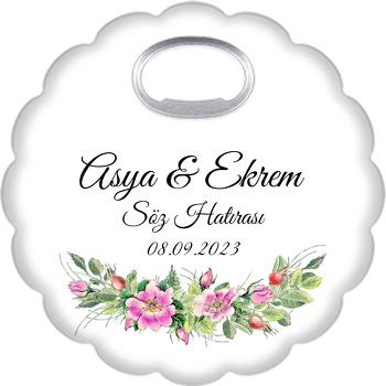 Pembe Menekşeler Yeşil Yapraklar Temalı Çiçek Şekilli Magnet Açacak