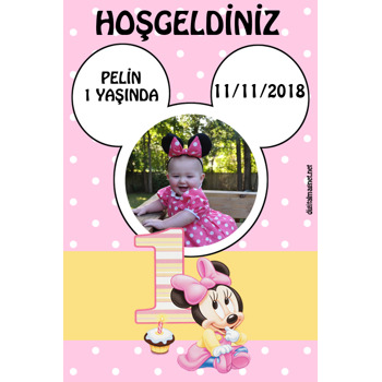 Pembe Mickey  Temalı Doğum Günü Afiş