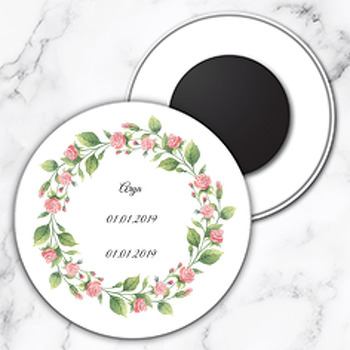 Pembe Minik Güller Temalı Söz Nişan Nikah Daire Plastik Magnet