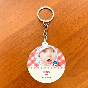 Pembe Miniş Fil Temalı Bebek Daire Plastik Anahtarlık