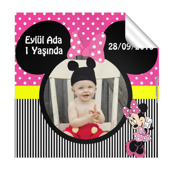 Pembe Minnie Mause Temalı Kare Etiket