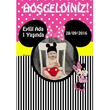 Pembe Minnie Mouse Temalı Doğum Günü Afiş