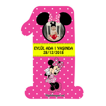 Pembe Minnie Mouse Temalı  Doğum Günü Magnet