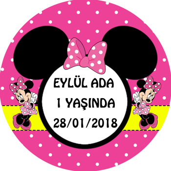 Pembe Minnie MouseTemalı Akrilik Daire Magnet