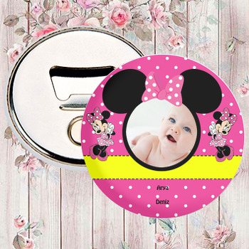 Pembe Minnie MouseTemalı Fotoğraflı Magnet Açacak