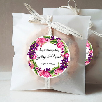 Pembe Mor Çiçekler Temalı Söz Nişan Nikah Sticker