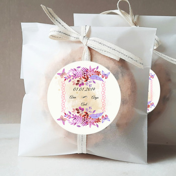 Pembe Mor Çiçekler Ve Kelebek Temalı Söz Nişan Nikah Sticker