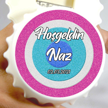 Pembe Nazar Boncuğu Temalı Kapak Şekilli Magnet Açacak