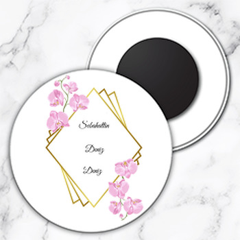 Pembe Orkide Temalı Söz Nişan Nikah Daire Plastik Magnet