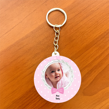Pembe Papyon Temalı Bebek Daire Plastik Anahtarlık