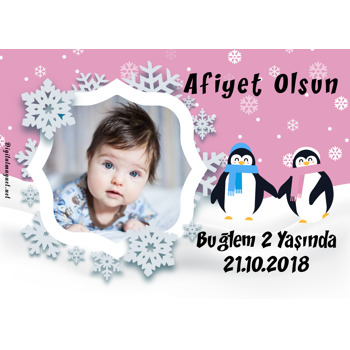 Pembe Penguen Temalı Doğum Günü Amerikan Servis