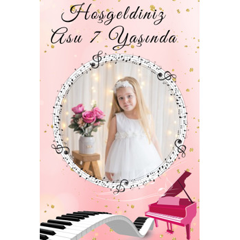 Pembe Piyano Temalı Resimli Doğum Günü Afiş