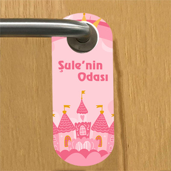 Pembe Prenses Şatosu Temalı Çocuk Odası Kapı Askısı