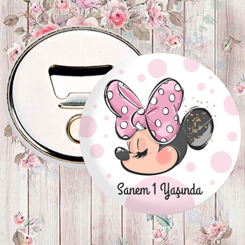 Pembe Puantiye ile Kurdeleli Minnie Portresi Temalı Magnet Açacak