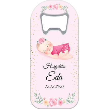 Pembe Puantiyeli Elbiseli Güllü Bebek Temalı Uzun Magnet Açacak