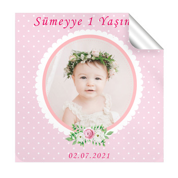 Pembe Puantiyeli Temalı Kare Parti Etiket