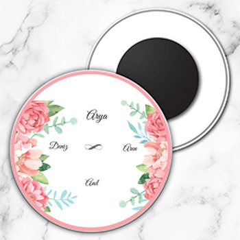 Pembe Pudra Gül Temalı Söz Nişan Nikah Daire Plastik Magnet