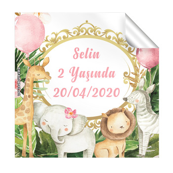Pembe Safari Temalı Kare Etiket