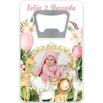 Pembe Safari Temalı Resimli Dikdörtgen Magnet Açacak