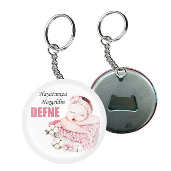 Pembe Sepette Uyuyan Bebek Temalı Arkası Açacak Anahtarlık