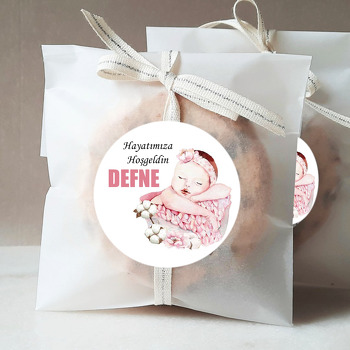 Pembe Sepette Uyuyan Bebek Temalı Sticker