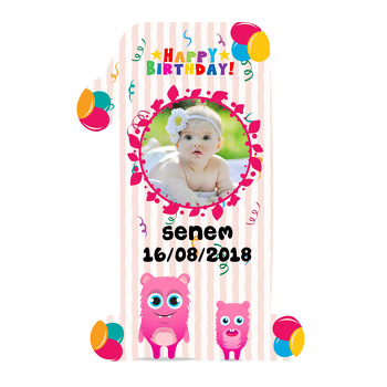 Pembe Sevimli Canavarlar Temalı Doğum Günü Magnet