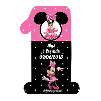 Pembe Siyah Mickey Temalı  Doğum Günü Magnet