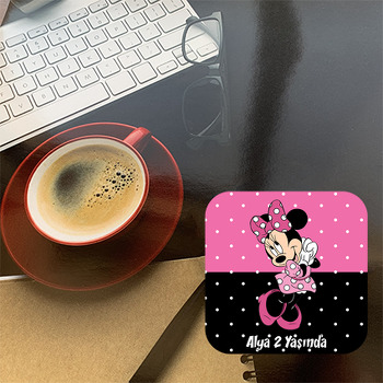 Pembe Siyah Minnie Mouse Temalı Bardak Altlığı