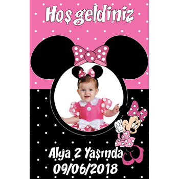 Pembe Siyah Minnie Mouse Temalı Doğum Günü Afiş
