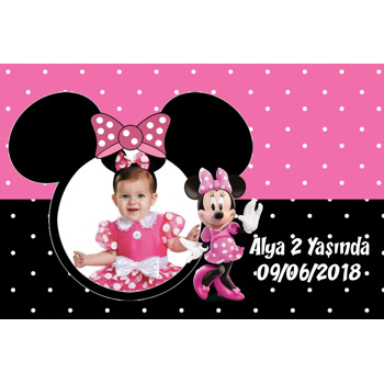 Pembe Siyah Minnie Mouse Temalı Doğum Günü Magnet