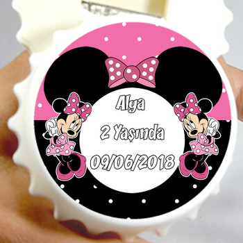 Pembe Siyah Minnie Mouse Temalı Kapak Şekilli Magnet Açacak