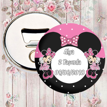 Pembe Siyah Minnie Mouse Temalı Magnet Açacak