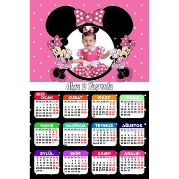 Pembe Siyah Minnie Mouse Temalı Takvim Magnet