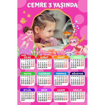 Pembe Su Altı ve Yüzücüler Temalı Takvim Magnet