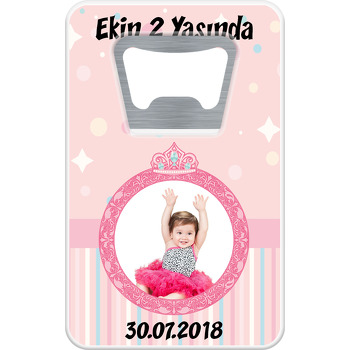 Pembe Taçlı Temalı Dikdörtgen Magnet Açacak