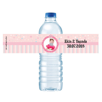 Pembe Taçlı Temalı Su Şişesi Etiketi