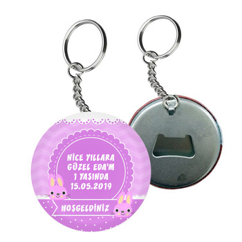 Pembe Tavşan Temalı Arkası Açacak Anahtarlık