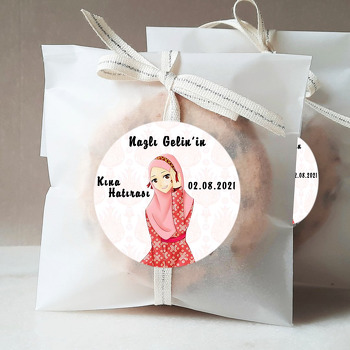 Pembe Tesettürlü Gelin ile Kına Temalı Sticker