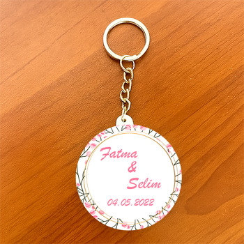 Pembe Tomurcuk Dalları Temalı Daire Plastik Anahtarlık
